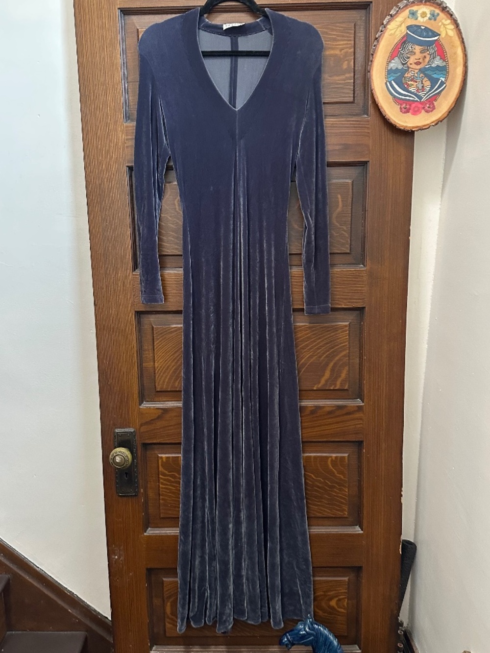 Vintage Bruno Duluc Kush Long Sleeve Velour V Neck Dress, Gray, Size small